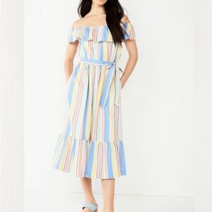 NWT Draper James Striped Off-Shoulder Midi Dress - Size Large